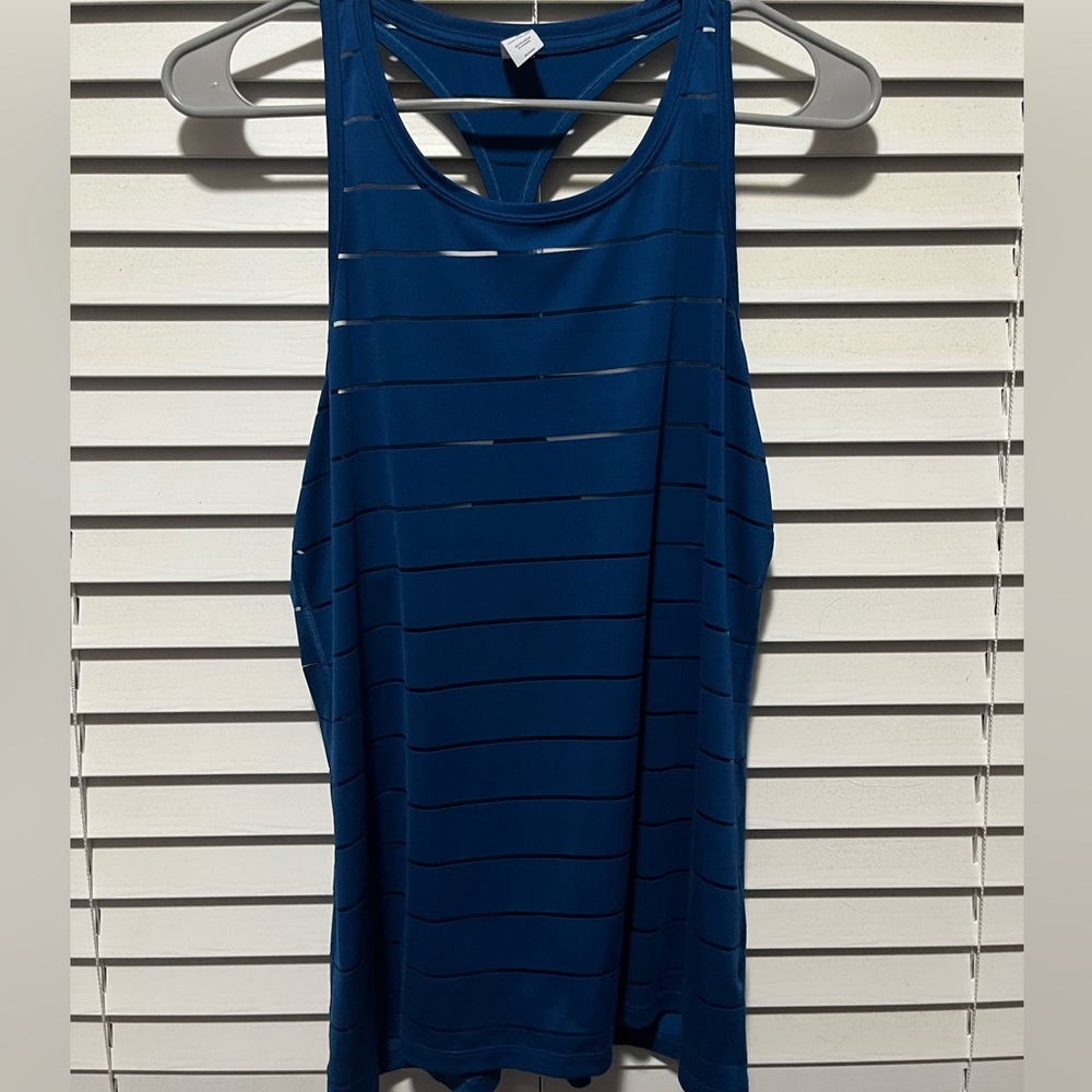 Athleta Sheer Striped Racerback Tank Top Blue